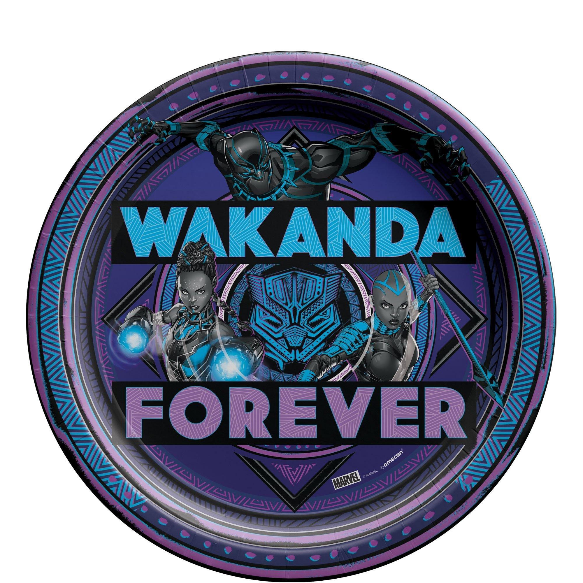 Black Panther Wakanda Forever Birthday Party Supplies Pack for 16 Guests - Kit Includes Plates, Napkins, Cups, Table Covers, Candle, Banner Decoration & Favor Cup